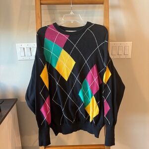 Clark Gregory Mens Argyle Sweater 100 Percent Cotton Made in Scotland Size L
